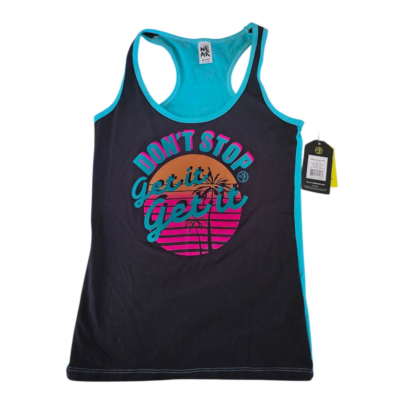 Zumba Athletic Racerback Tank Top Sz M Dont Stop Get It Get It Workout Shirt